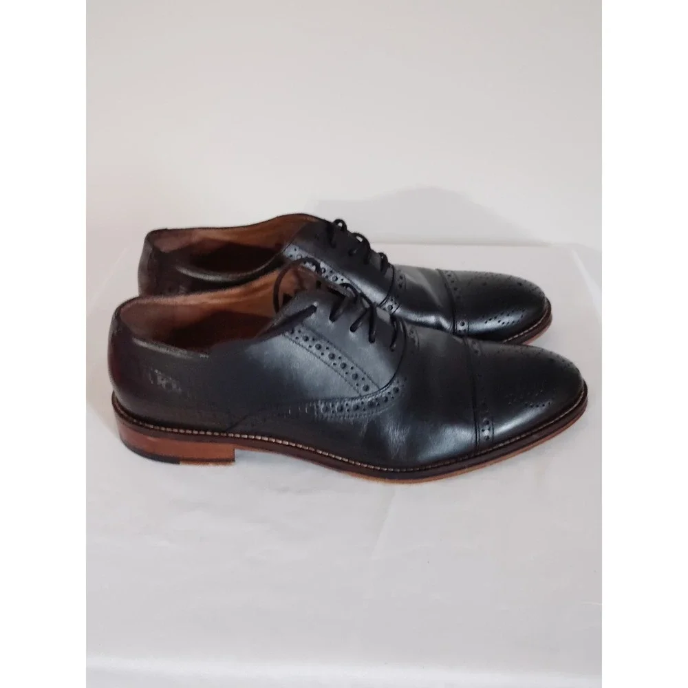 Johnston & Murphy Conard Cap Toe Men 9.5M Black Leather Oxford Goth Dress Shoes